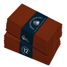 HEIRLOOM COMFORT Rust Cloth Napkins 17x17 Inch, 100% Cotton, Soft, Absorbent, Washable, Durable, Reusable, 12 Pack - Perfect Table Napkin for Dinner, Weddings, Fall, Holiday, Everyday Use