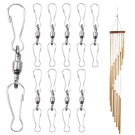 KLINNA Pack of 10 Stainless Steel Swivel Hooks with Double Clip, 360° Rotating Hanger for Wind Chimes & Wind Spinners - Rustproof Double Clip Swivel Hooks for Hanging Flower Pots, Bird Feeders