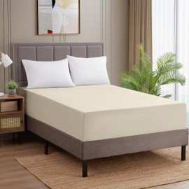 AMEHA Double Fitted Sheet - Cream Bed Sheets Extra Deep Pocket 16 inch (40 cm) Soft Brushed Microfiber for Double Bed