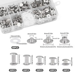 MABAHON 100 Sets Chicago Screw Posts,M5*4/6/8/10/12mm Rivet Chicago Binding Screws, Screws Rivets for Leather,Metal Rivet Replacement Repair for Luggage, Purse,Book,Bags,Dog Lead,Craft(Silver)