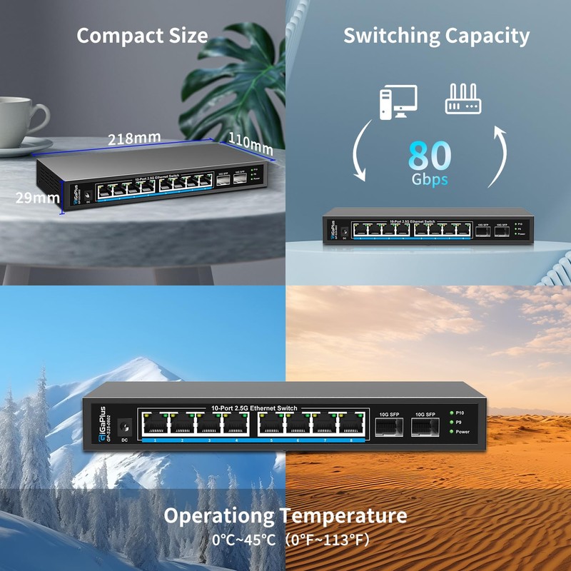 10 Port 2.5Gb Unmanaged Ethernet Switch with 8* 2.5G Base-T