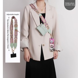 RENUIS Phone Strap with Zippered Pouch, Clip and Go Strap for Phone with Wallet Crossbody, Adjustable Crossbody Phone Strap(Bohemian Black Green)