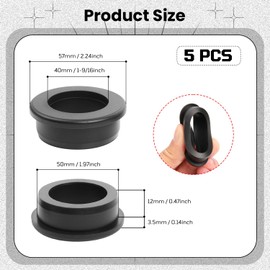 5PCS Rubber Grommets 1-15/16"(50mm) Drill Hole, 1-9/16"(40mm) ID Durable Black Silicone Top Hat Grommets for Automotive Firewall, Wiring Protection