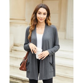 Newchoice Womens Lightweight Open Front Cardigans with Pockets Loose Dressy Casual Long Sleeve Cardigan Sweaters (Dark Gray, M)