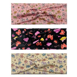 EIHI Pack of 3 Cosy and Breathable Headband Girls Children Hair Band Elastic Headband with Knot Butterfly Wide Headband Bow Hair Accessories Headpiece for School Sports Leisure
