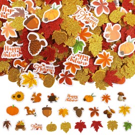 Fovths 600 Pieces Fall Leaf Foam Stickers Thanksgiving Maple Leaves Pumpkin Glitter Sticker Self-Adhesive Sticker for Autumn Thanksgiving Picture Frame Craft Party Home Decor