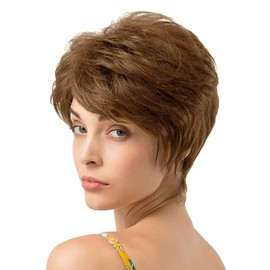 QUEENTAS Pixie Layered Short Chestnut Brown Wig Natural Curl Synthetic Hair Wigs for Women (Chestnut Brown)