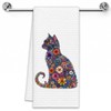 Floral Cat Kitchen Towel, Colorful Kitten Hand Towel for Cat