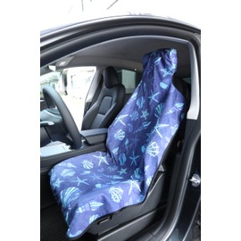 Waterproof Stain Resistant Towel Car Seat Cover，Universal Non-Slip for Car, Truck, SUV, Van Seat for Gym Workout,Swimming,Beach and Workout Outdoor ， Machine Washable (2Pack, Conch Shells Starfish)