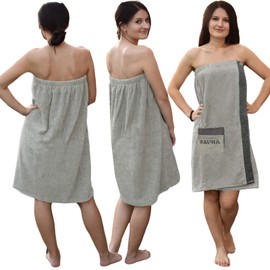 Jemidi Terry Cloth Sauna Kilt / Sarong - Sizes M - XXL - Unisex, Charcoal Grey with Embroidery - 100% Cotton Sauna Kilt / Sauna Sarong / Sauna Towel