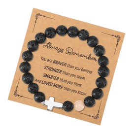 Mikovivi Valentines Day Cross Bracelet for Men Boys, Beaded Christian Bracelet Ideal Religious Jesus Confirmation Gifts Easter Basket Stuffers for Teens Christmas Stocking Birthday (Black)
