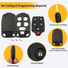 No Cutting Required - Premium Key Fob Case Shell for 2011 2012 2013 Honda Odyssey Keyless Entry Remote Control Car Key Cover - Quick Blade Transfer (6 Button)