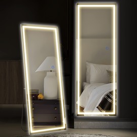 NeuType LED Mirror - 63"x16" Full Length Rectangle Mirror with LED Lights - 3 Colors, Dimmable Lighting for Bedroom, Bathroom, Living Room - White