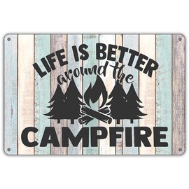 QIONGQI Funny Campsite Metal Tin Sign Wall Decor Farmhouse Rustic Camping Signs for Home Garage Men Cave Yard Decor Camper