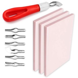 Printmaking Supplies Starter Kit by Pixiss - 3x Stamp pad, 15x Ink Pads for Rubber Stamps, Hobby Knife Pen with 6 Blades, Stamp Carving Tool - Essential Print Making Materials