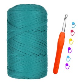 T-shirt Yarn, 400 g/120 m T-Shirt Yarn for Crochet, Textile Yarn with 9.0 mm Crochet Hook, Thick Darn for Bags Crochet, Baskets, Carpets, Crafts (Green Hole)