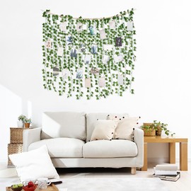 Mkono Hanging Fake Vines for Bedroom Wall Decor Artificial Plant Leaves with Wood Beads Set Indoor Greenery Ivy Garland for Living Room Apartment Christmas Wedding Party Teen Girl Room
