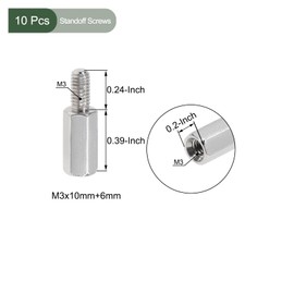 YOKIVE Pack of 10 M3 Spacer Screws Nickel-Plated Hexagonal PCB Spacers Keep Height Consistent Perfect for Motherboard (Silver Tone 10 mm + 6 mm)