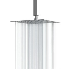 Lordear 16 Inch Rainfall Shower Head Solid Square Ultra Thin 304 Stainless Steel Polish Chrome Rain Shower Head Waterfall Full Body Coverage with Silicone Nozzle