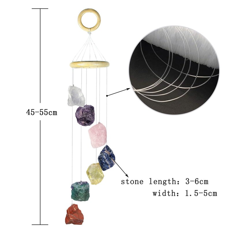 moonsix 7 Crystal Raw Stones Wind Chime for Home Garden