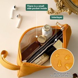 Small Makeup Bag for Purse PU Leather Mini Cosmetic Bags Waterproof Zipper Handbag Travel Make up Pouch with Compartments Versatile Storage Pouches (2 PCS)