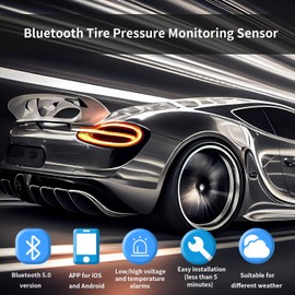 DoHome Tyre Pressure Monitoring TPMS with 4 Sensor, Wireless Real-time Temperature Pressure Smart Tire Safety Monitor for Truck RV Car