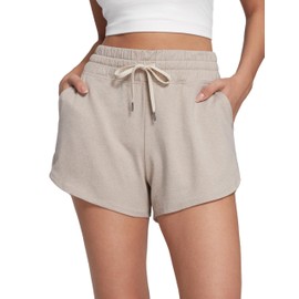 CRZ YOGA Cloud Jersey Sweat Shorts Women 3” High Waisted Dolphin for Casual Athletic Lounge with Pockets Mojave Tan Medium