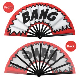 DUONITITI Hand Fan Foldable Large Bang Popping Rave Fans for Line Dancing, Party, Decoration, Festival (Red, 2 Pcs)