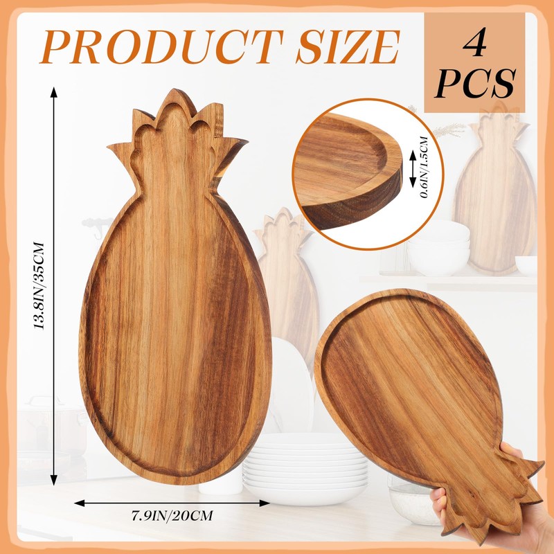Geetery 4 Pack Pineapple Shaped Serving Trays Wooden Charcuterie Boards