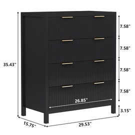 affeivul Mid Century Modern Dresser, 4 Drawer Dresser for Bedroom Wood, Wide Wooden Storage Cabinet Side Table with Solid Wood Legs, Tall Skinny Nightstand for Closet, Living Room (Black)