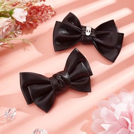 PH PandaHall 2pcs Bow Shoe Clips Leather Bow Large Shoe Clips Detachable Shoes Buckle Bowknot Shoe Decorations for Women Wedding Party Heels Flats Pumps, Shoe Accessories, Black, 4.57x2.95inch