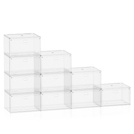 HeronxLuhe 10-Pack X-Large Shoe Storage Boxes, Modular Space-Saving Shoe Organizers, Clear Plastic Stackable Sneaker Display Cases with Lids (Clear Color) (X-Large)