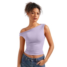 SUUKSESS Women Off Shoulder Tops Sleeveless Shirts Y2K Trendy Going Out Crop Tank Top (Light Purple,S)