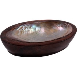 GURU SHOP Coconut Wood Soap Dish with Mother of Pearl, Size: Small (3 x 9 x 13 cm)