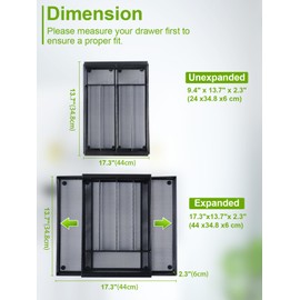 Sedegn Silverware Organizer Metal Mesh, Drawer Organizer, Utensil Cutlery Tray for kitchen drawers,Expandable Flatware Organizer with 7 Compartment Black 9.4"~17.3" x 13.7"