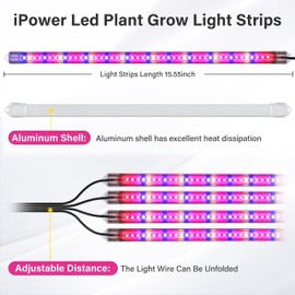 iPower 2Pack 60W LED Grow Lights with Full Spectrum Plant Growing Light Strips for Indoor Plant with Auto ON/Off 3/9/12H Timer, 10 Dimmable Levels 48 LEDs Per Tude, 4 Tubes, Mix