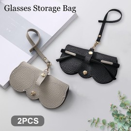 Colexy Women's Leather Sunglasses Case, 2 Pieces Soft Glasses Bag, Glasses Bag for Hanging, Glasses Case Soft Leather, Glasses Case for Hanging, Glasses Case with Carabiner, Black+grey