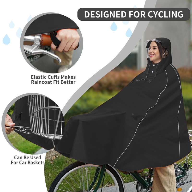 Andake Bicycle Poncho Waterproof Cycling Rain Poncho Lightweight Compact Reusable