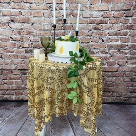 BTF Home Gold Sequin Table Cloth for Parties,Embroidered Mesh Tablecloth,Glitter Table Overlay for Wedding Baby Shower Event Banquet,50x80 Inch Round Table Decoration