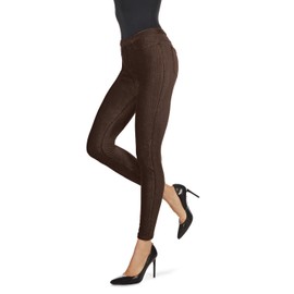 MeMoi Thin-Rib Slim-Cut Stretch Corduroy Leggings Chocolate Brown L-XL