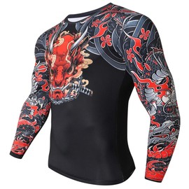 Red Plume Cool Dry Compression Long Sleeve Baselayer Athletic Sports T-Shirts/Compression Crew Neck Long Sleeve T-Shirts (Style D, XL)