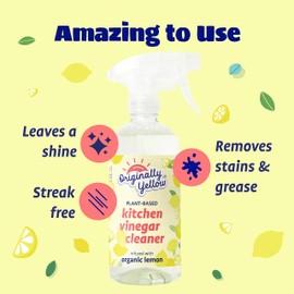 Originally Yellow Plant-Based Kitchen Cleaner | Powered by Natural Vinegar & Infused with Organic Lemon | Multipurpose Kitchen Counter Cleaner Works on Tile, Wood, Granite, & Marble, 16 Fl Oz (3-Pack)