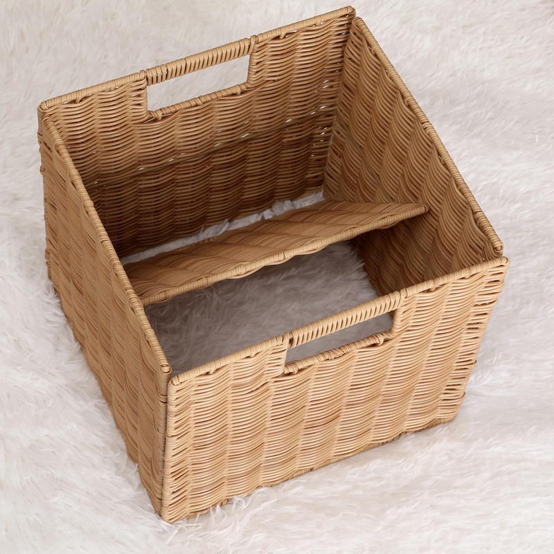 10.5 x 10.5 in Plastic Wicker Baskets for Cube Storage,