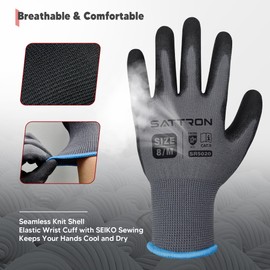 Safety Work Gloves PU Coated, 12 Pairs Seamless Knit Gloves with Polyurethane Coating Working Gloves Excellent Grip for Men & Women, Breathable, Ideal for General Duty Work DIY ((Grey, Medium)