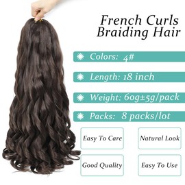 French Curl Braiding Hair, 18 Inch Curly Braiding Hair 8 Packs Bouncy French Curl Crochet Braids for Black Women Pre Stretched Loose Wavy Extensions (4#, 18Inch)