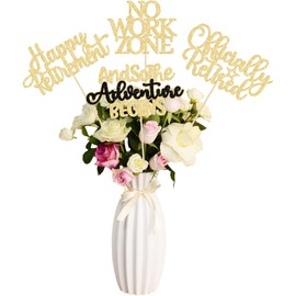 Gyufise 12Pcs Happy Retirement Centerpiece Sticks Officially Retired Table Flower Centerpieces Sticks No Work Zone Floral Decorations for Farewell Birthday Party Centerpieces Supplies Gold