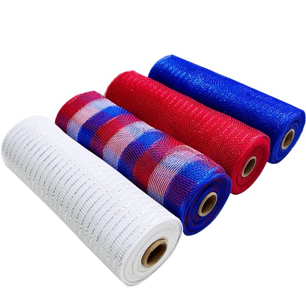 Cieovo 4 Roll Independence Day Wired Edge Ribbon 10 Inch
