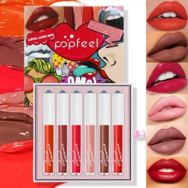 Set De 6 Pintalabios Popfeel, Acabado Mate, No Se Decolora