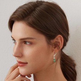 Aprila Heart Drop Dangle Earrings 925 Sterling Silver Infinity Leverback Earrings with 5A Cubic Zirconia Green May Birthstone Emerald Color Jewelry for Women