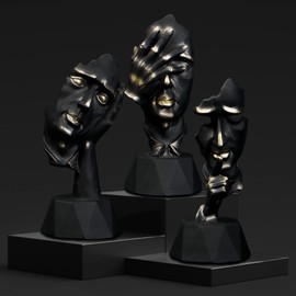 Perfekto24 Sculptures Decorative Modern - Sculptures in Black - Thinker Sculpture - Silence is Gold Sculpture - See Nothing Hear Nothing Say Figures - Sculpture Set (3 Pieces)